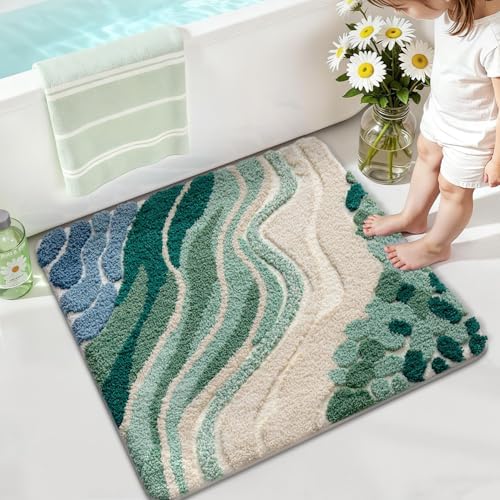 LUMI Square Beach Bathroom Rug 32x32, Soft Absorbent Bath Mat, Non Slip