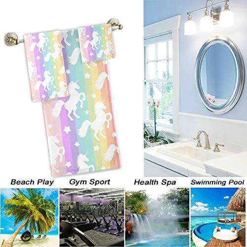 Naanle Beautiful Rainbow Stripe Unicorn Stars Soft Luxury Decorative 3 Pieces Set Towels, 1 Bath Towel+1 Hand Towel+1 Washcloth, Multipurpose for Bathroom, Hotel, Gym, Spa and Beach