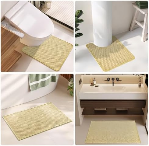TYUU Large Bathroom Rugs Non Slip Washable Bath Rugs Super Absorbent Bathroom Rug Thin Quick Dry Low Pile Bath Mats, Yellow 36"x60"