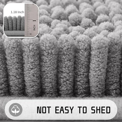 Yimobra Washable Bathroom Rugs, Super Soft & Absorbent Chenille Bath Mat for Floor & Carpet, Quick Dry Non Slip Bath Mat for Tub Shower, 24" x 17",Gray