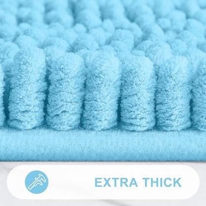 Grandaily Chenille Striped Bathroom Rugs 24x16, Extra Thick and Absorbent Bath Mats, Non-Slip Soft Plush Shaggy Shower Carpet, Machine Wash Dry, Bath Rug for Bathroom, (Small, Blue)