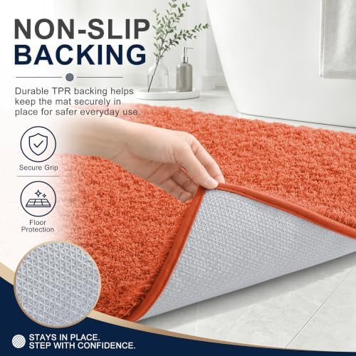 OLANLY Microfiber Bathroom Rugs 30x20, Ultra Soft Absorbent Bath Mat, Coral