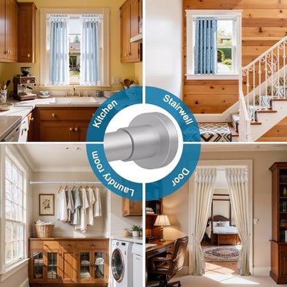 YNL Silver Shower Curtain Rod 32-64 Inch(2.7-5.33ft), Non-Slip, Never Rust, Stainless Steel No Drill Spring Tension Shower Rod, Adjustable Long Curtain Rod for Bathroom Window