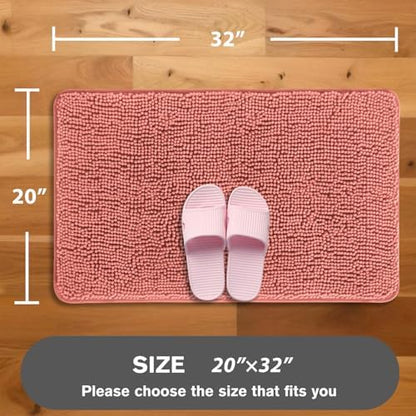 Coral Bathroom Rugs – Absorbent and Washable Bath Mat, Non-Slip, Thick Soft Chenille Bath Rugs for Bathroom, Kitchen, Shower, Sink - 20" x 32"