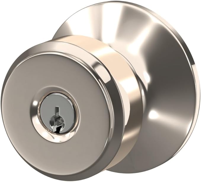 Schlage F51A BWE 618 PLY Bowery Knob with Plymouth Trim Keyed Entry Lock, Polished Nickel