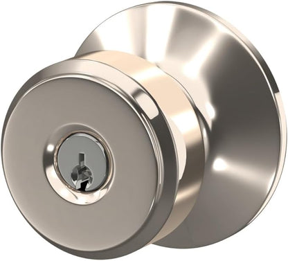 Schlage F51A BWE 618 PLY Bowery Knob with Plymouth Trim Keyed Entry Lock, Polished Nickel