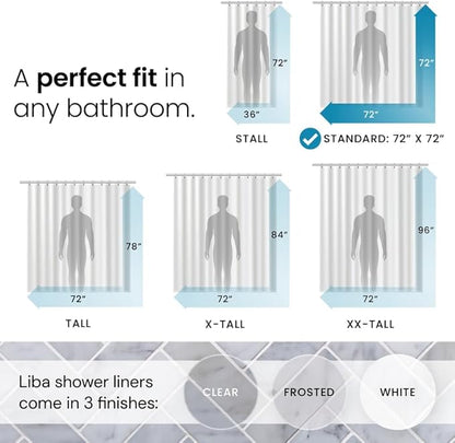 LiBa Bathroom Shower Curtain - Waterproof Plastic Shower Curtain Premium PEVA Non-Toxic with Rust Proof Grommets White 10G Heavy Duty Bathroom Accessories 72x72 (Pack of 2)