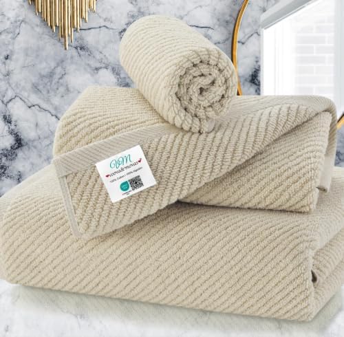 VOOVA & MOVAS 3PC Towel Set, 100% Cotton, Light Tan