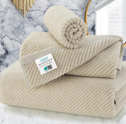 VOOVA & MOVAS 3PC Towel Set, 100% Cotton, Light Tan