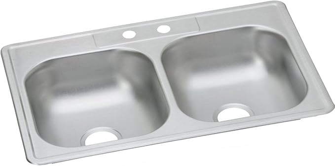 Dayton Stainless Steel 33" x 22" x 6-9/16", 2-Hole Equal Double Bowl Drop-in Sink