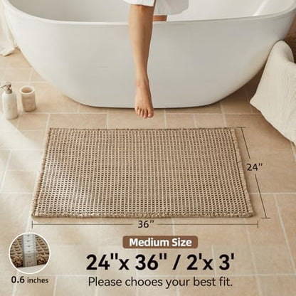 Triohero Waffle Bath Mat, Boho Bathroom Rugs Non Slip, 24x36 Beige