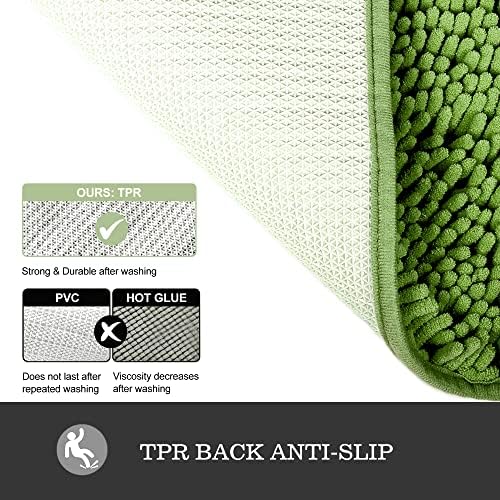 Yeaban Chenille Forest Green Bathroom Rug 17"x24", Non-Slip Rubber Backing