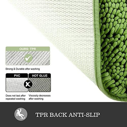 Yeaban Chenille Forest Green Bathroom Rug 17"x24", Non-Slip Rubber Backing
