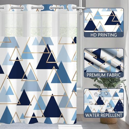 No Hook Geometric Shower Curtain with Snap in Liner, 71 x 74 Inch