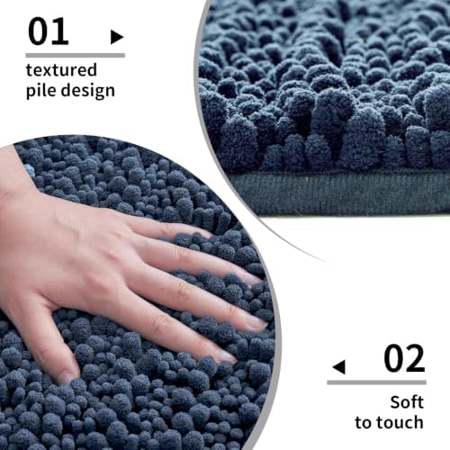 Disolla Blue Bathroom Runner Rug 24x55 Inch - Long Chenille Bath Mat, Extra Soft Shaggy Plush Absorbent Runner, Non-Slip Washable Rug for Tub, Bedside and Kitchen
