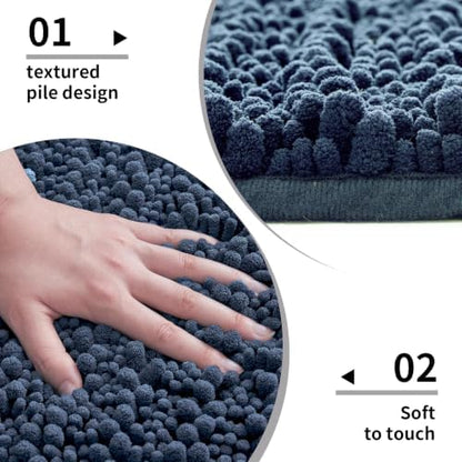 Disolla Blue Bathroom Runner Rug 24x55 Inch - Long Chenille Bath Mat, Extra Soft Shaggy Plush Absorbent Runner, Non-Slip Washable Rug for Tub, Bedside and Kitchen