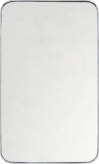 GRACTO 24x40'' Polished Nickel Metal Framed Bathroom Mirror for Wall in Stainless Steel Rounded Rectangular Bathroom Vanity Mirrors Wall Mounted