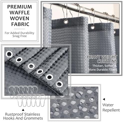 XLHOMO 8-Piece Grey Bathroom Sets with Shower Curtain and Rugs, Resin Bathroom Accessories Sets Complete with Soap Dispenser, Toothbrush Holder, Tumbler & Apothecary Jars Bathroom Essentials