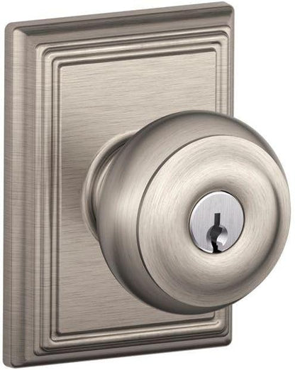 SCHLAGE F51A GEO 619 ADD Georgian Knob with Addison Trim Keyed Entry Lock, Satin Nickel