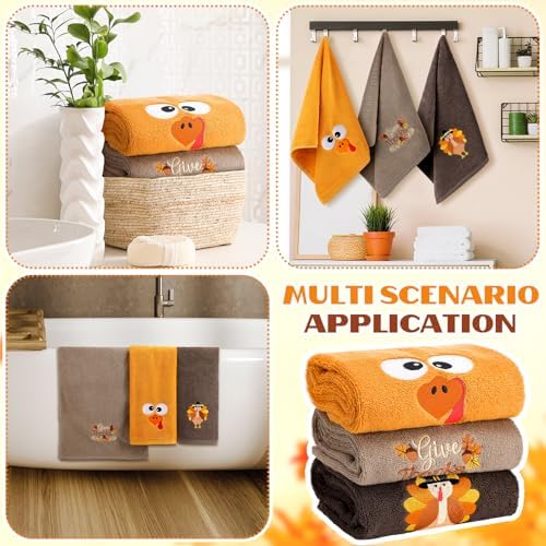 FuWeave 3 Pcs Brown Rust Thanksgiving Turkey Hand Towels for Bathroom