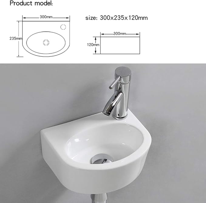 Wall Hung Basin Sink Small Cloakroom Basin Rectangle Ceramic Wash Basin Right Hand (Oval Sink Set (with Tap&Drain))