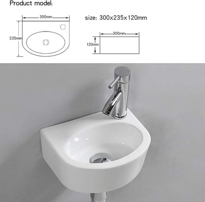 Wall Hung Basin Sink Small Cloakroom Basin Rectangle Ceramic Wash Basin Right Hand (Oval Sink Set (with Tap&Drain))