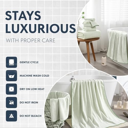4 Piece Bath Towel Set 35"x70"Oversized Bath Towel for Bathroom Ultra Soft Fluffy Extra Large Bath Sheet Luxury Premium Bathroom Towel Highly Absorbent Quick Dry Shower Towel for Hotel Spa,Green White