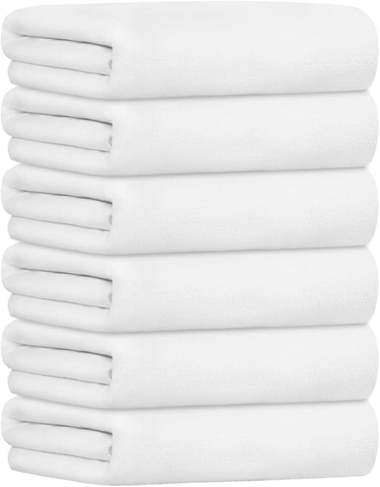 JML Bath Towel, Large Microfiber Bath Towels Set 6 Pack (30" x 60") - Soft, Extra Absorbent, Quick Dry as Hair Wrap, Fitness, Sport, Yoga, White