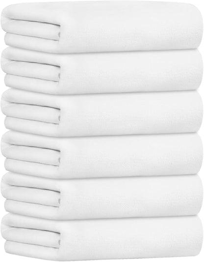 JML Microfiber Bath Towels Set, 6 Pack, 27" x 55", White | Hanging Loop, Absorbent, Soft, Fast Drying, Lint free, Fade Resistant, Multipurpose for Adult, Beach, Pool, Sport, Yoga