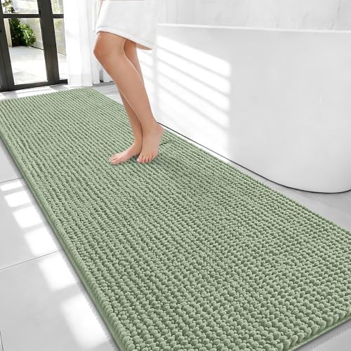 OLANLY Thick Chenille Bathroom Runner Rugs Mats 70x24, Sage Green