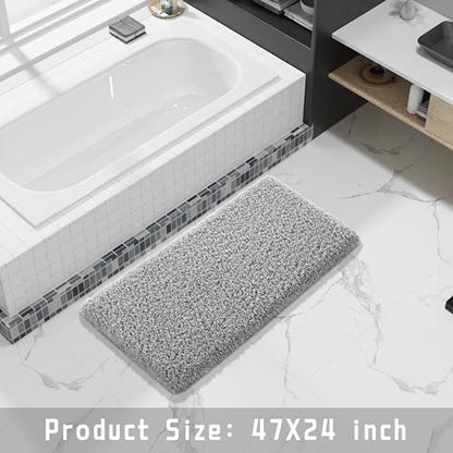 Yimobra Fluffy Plush Bath Rug, Super Shaggy Soft Comfortable Non Slip, Water Absorbent Microfiber Bath Mat, Dries Quickly, Machine Washable Thick Bathroom Rugs for Shower, 47" X 24", Pure Gray