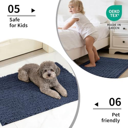 Disolla Blue Bathroom Runner Rug 24x70 Inch - Extra Long Chenille Bath Mat, Luxury Shaggy Plush Absorbent Rug, Non-Slip Large Runner for Floor and Laundry Room