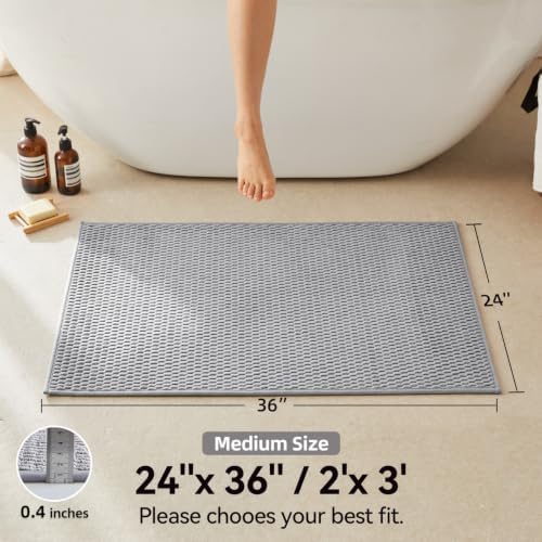 Triohero Bathroom Rugs Non Slip Washable, Super Absorbent Thin Bath Mat Quick Dry Low Pile Bathroom Rug, Light Grey 24x36