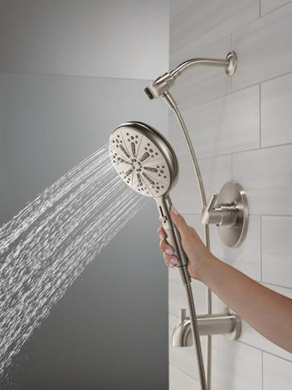 Delta Nicoli 14 Series Brushed Nickel Bathtub Shower Faucet Set with Handheld Shower Head, Valve Trim Kit, Stainless 144749-SS-HS (Valve Included)