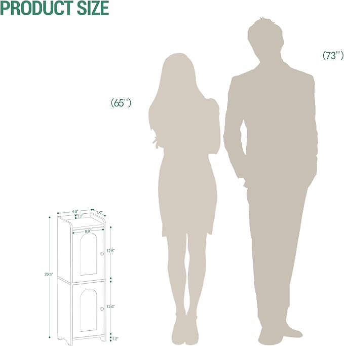 Hzuaneri Bathroom Storage Cabinet, Small Corner Floor Cabinet with 2 Doors | Narrow Toilet Paper Cabinets with Adjustable Shelf, Bathroom Organizer for Small Spaces, 7.9" D x 9.8" W x 29.5" H Greige