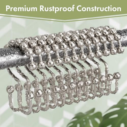 Amazer Shower Curtain Hooks, 12PCS Rust-Resistant Metal Double Shower Curtain Rings for Curtain Rolling Shower Hooks, Shower Rings for Bathroom Shower Curtain Rod, Nickel