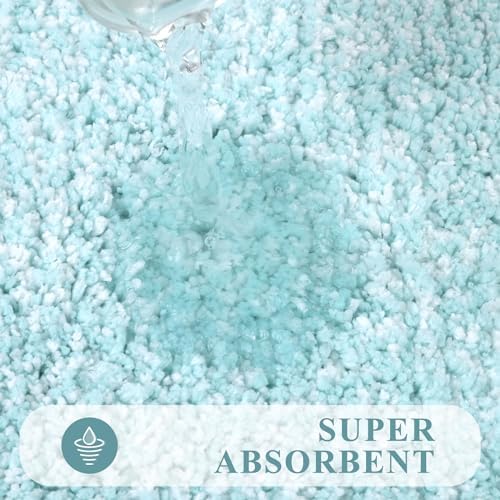 Pauwer Bathroom Rugs 3 Piece Set, Non Slip Washable Bath Mat, Light Blue