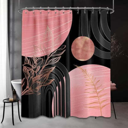Pink and Black Extra Long Shower Curtain, Tall 72X84 in, Mid Century