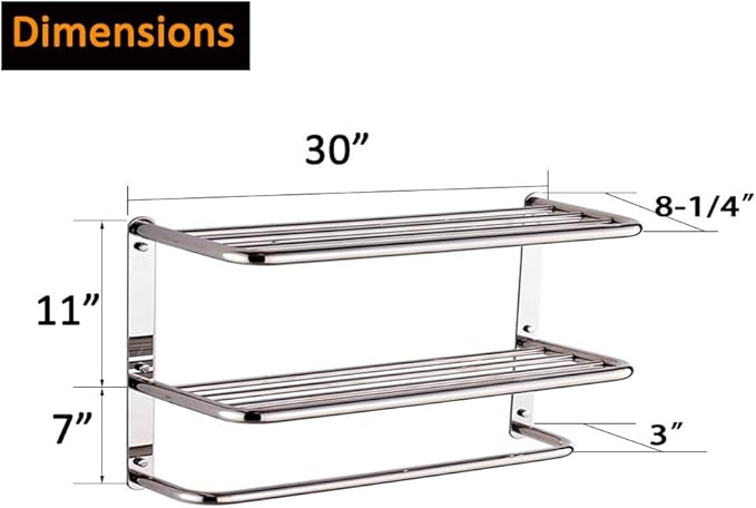 LUANT 30 Inch Bathroom Shelf 3-Tier Wall Mounting Rack with Towel Bars, Extra Long