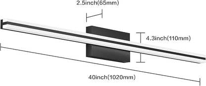 SOLFART Bathroom Lighting Fixtures Over Mirror 25W 40 Inch Modern Black LED Vanity Lights 5CCT Dimmable Bathroom Light