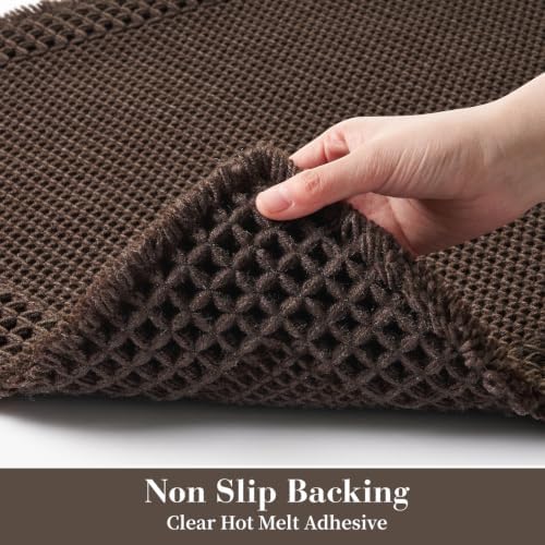 RESARE Waffle Bathroom Runner Rugs, Non Slip Boho Bath Mat 24x48 Dark Brown