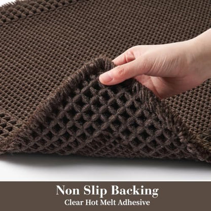 RESARE Waffle Bathroom Runner Rugs, Non Slip Boho Bath Mat 24x48 Dark Brown