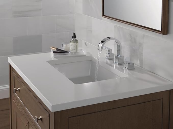 Delta Vero Chrome Bathroom Faucet 3 Hole, 8 Inch Widespread Bathroom Sink Faucet for Vanity, Metal Push-Pop Drain Assembly, Chrome 3553LF