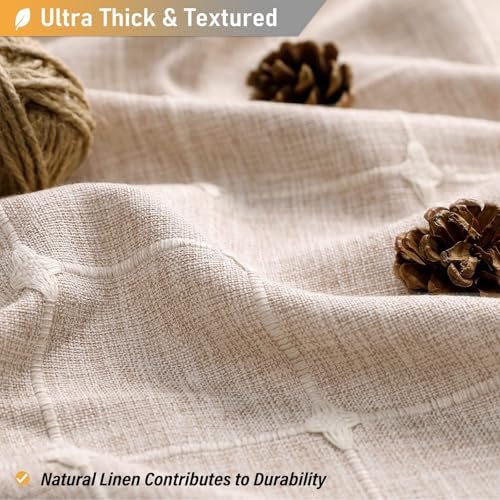 BTTN 108x72 Boho Farmhouse Linen Heavy Duty Shower Curtain Set, Tan/Taupe