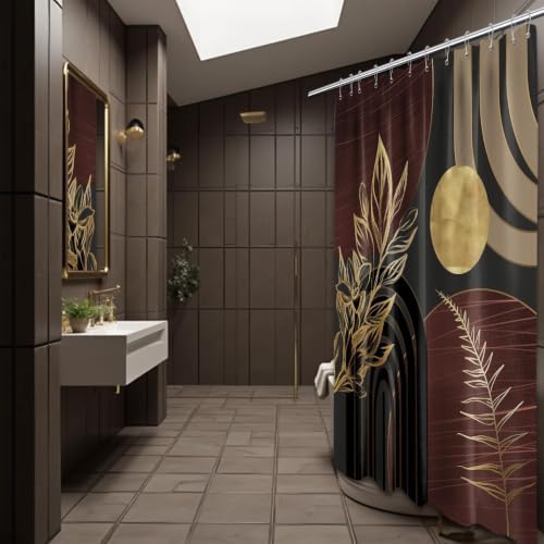 Dark Brown and Gold Extra Long Shower Curtain, Tall 72X96 in