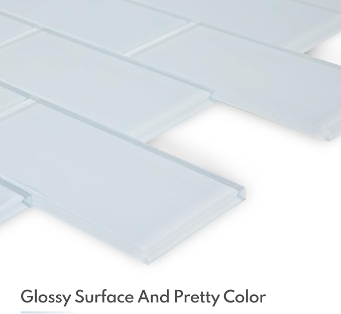 Ice Blue Glass Subway Tile, Light Blue Glass for Bathroom Kitchen Shower Backsplash Wall, 3 x 6 Inches, 4 Sq.Ft.
