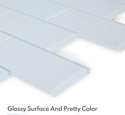 Ice Blue Glass Subway Tile, Light Blue Glass for Bathroom Kitchen Shower Backsplash Wall, 3 x 6 Inches, 4 Sq.Ft.