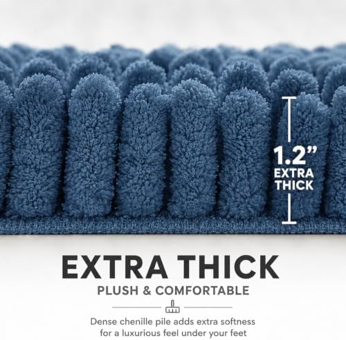 Bathroom Rugs Sets 2 Piece,Super Absorbent Soft,Thick,Machine Washable Chenille Bath Mat,Non Slip Toilet Floor Rug,Bath Mats for Bathroom,20x32 Plus 20x20 U Shape,Denim Blue