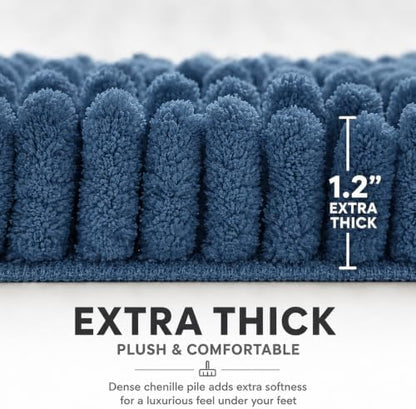 Bathroom Rugs Sets 2 Piece,Super Absorbent Soft,Thick,Machine Washable Chenille Bath Mat,Non Slip Toilet Floor Rug,Bath Mats for Bathroom,20x32 Plus 20x20 U Shape,Denim Blue