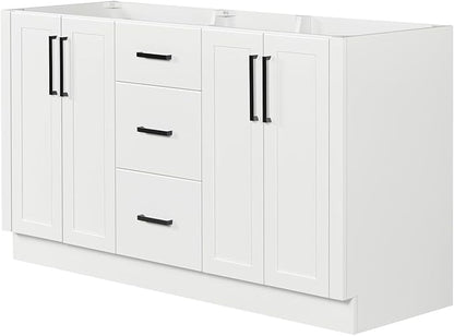 ARIEL Loren 60-inch Bathroom Vanity Base Cabinet,Solid Wood, 4 Soft Closing Doors, 3 Dovetail Drawers, White